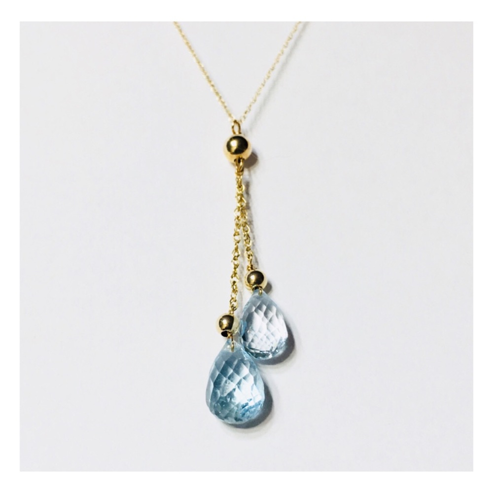 14k Gold Blue Topaz Dangle Drop Necklace